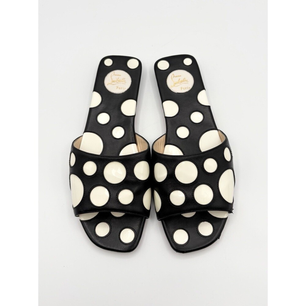 Christian Louboutin Black & White Polka Dot Leather Sandals Slides Sz EU 37.5 - Picture 2 of 13